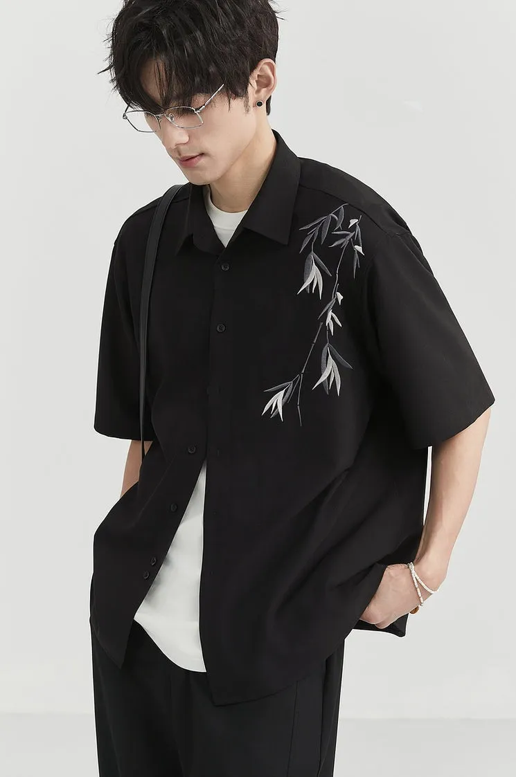 Bamboo Print Short Sleeve Button Shirt