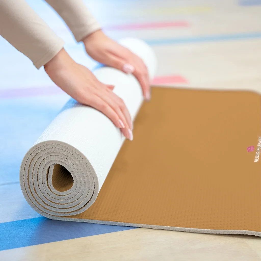 Beige Foam Yoga Mat, Solid Brown Beige Color Best Lightweight 0.25" thick Mat - Printed in USA (Size: 24″x72")