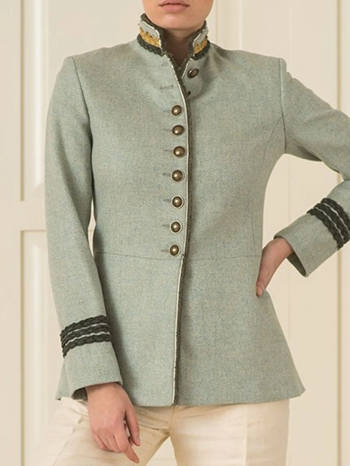 Beige Stand Collar Long Sleeve Outerwear