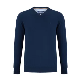 Benetti 100% Cotton V-Neck Knit - Indigo