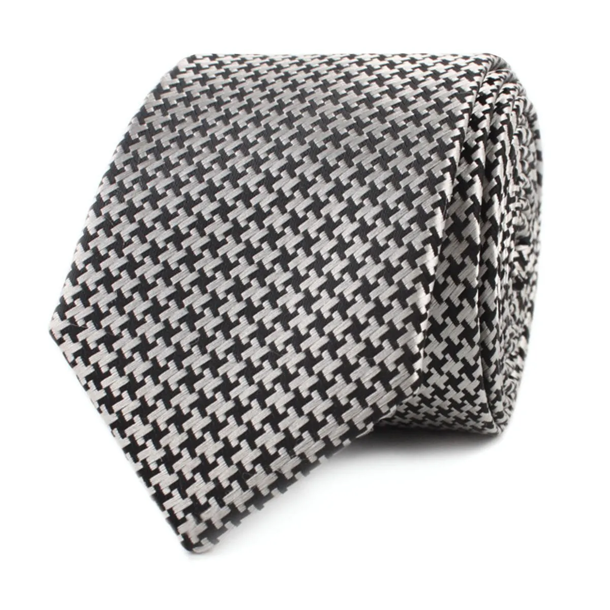 Black & Silver Houndstooth Pattern Skinny Tie