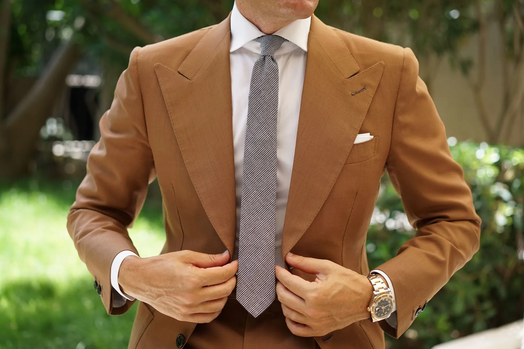 Black & White Houndstooth Cotton Skinny Tie