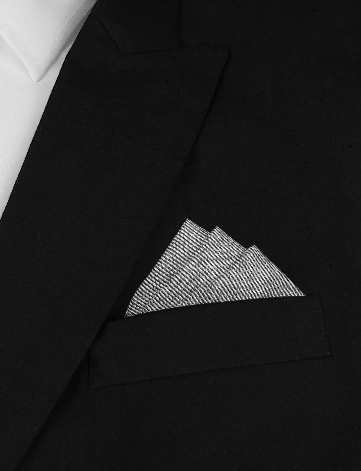 Black & White Twill Stripe Linen Pocket Square