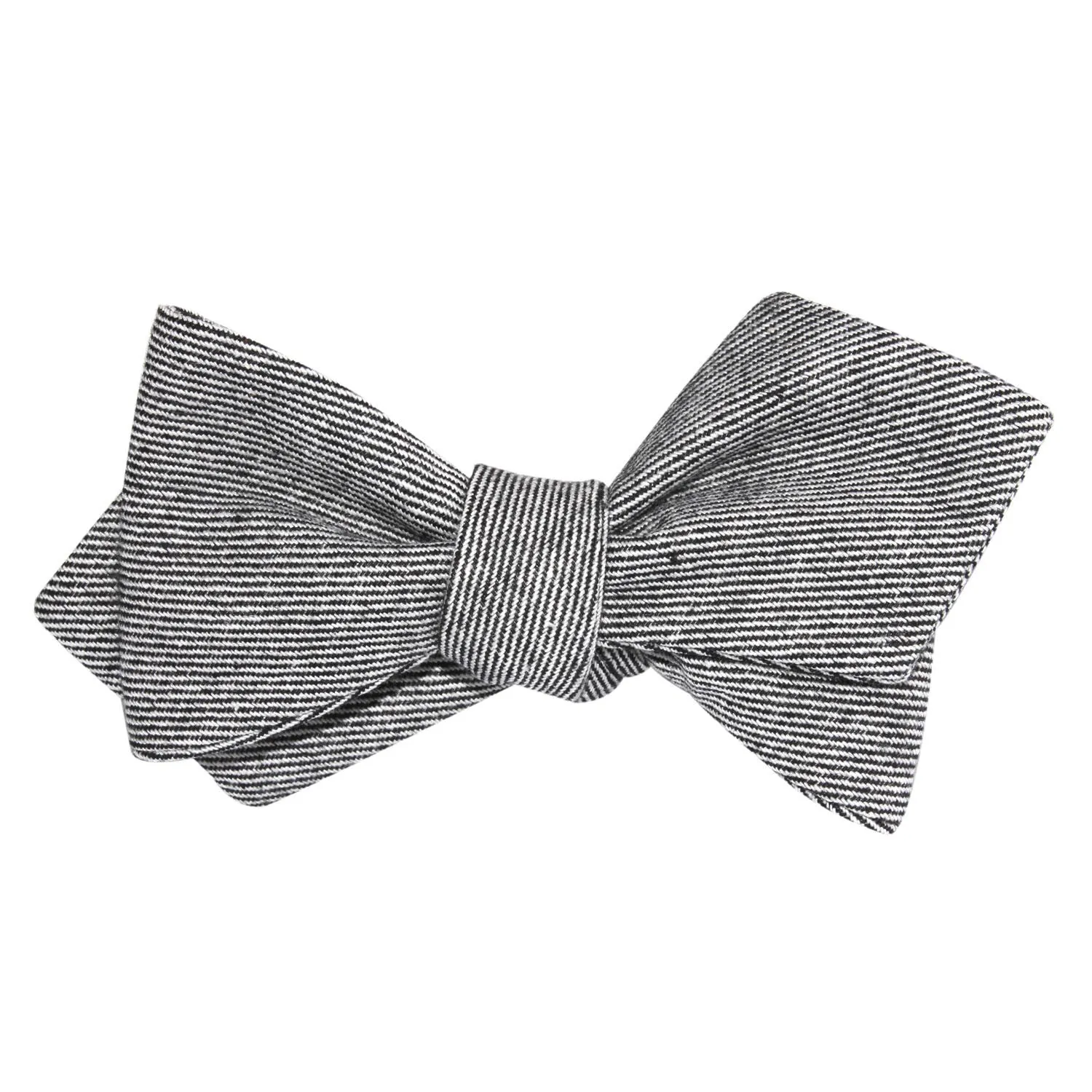 Black & White Twill Stripe Linen Self Tie Diamond Tip Bow Tie