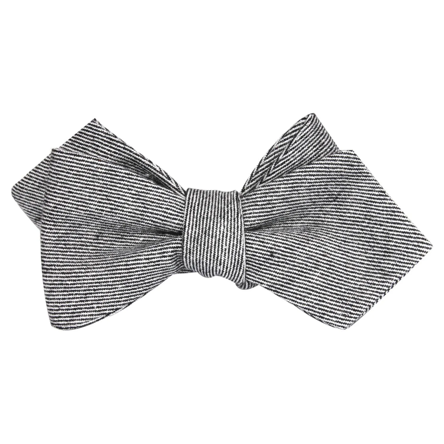 Black & White Twill Stripe Linen Self Tie Diamond Tip Bow Tie