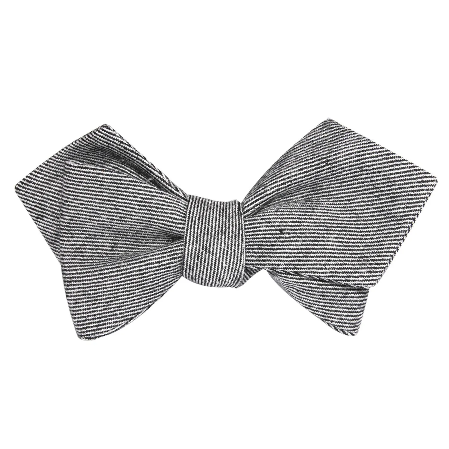 Black & White Twill Stripe Linen Self Tie Diamond Tip Bow Tie