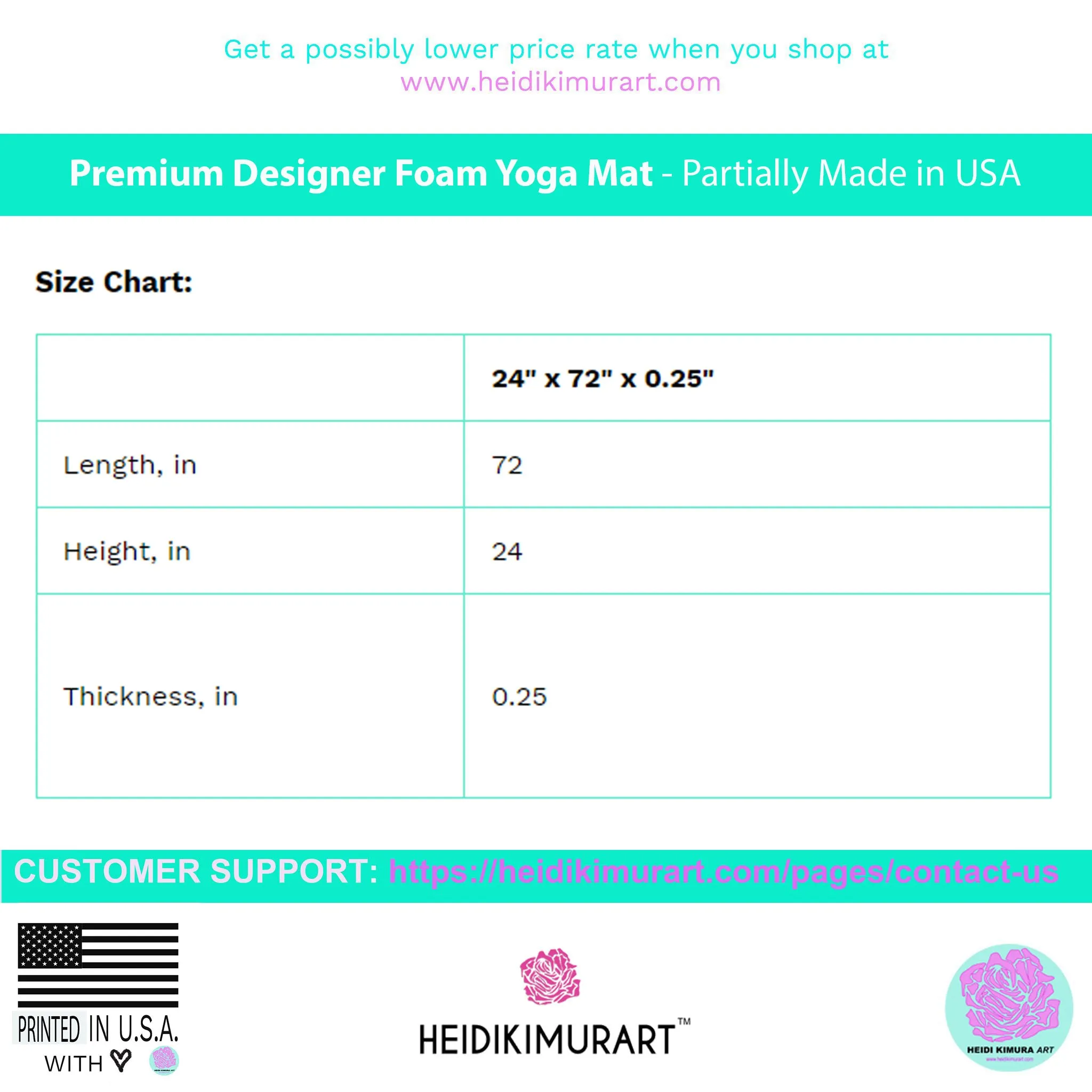 Black Hearts Foam Yoga Mat, Hearts Pattern Best Lightweight 0.25" thick Mat - Printed in USA (Size: 24″x72")