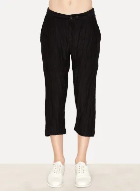 Black Linen Felpa Uneven Cropped Pant