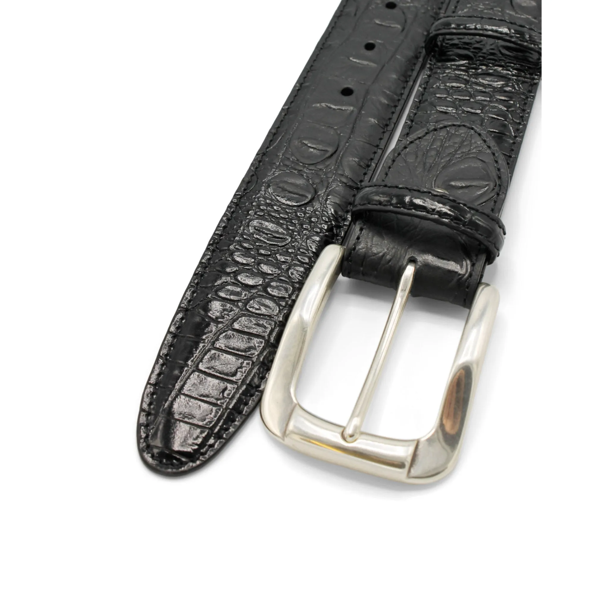 Black Mock Caiman Croc Effect Belt