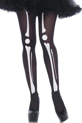 Black Skeleton Print Pantyhose