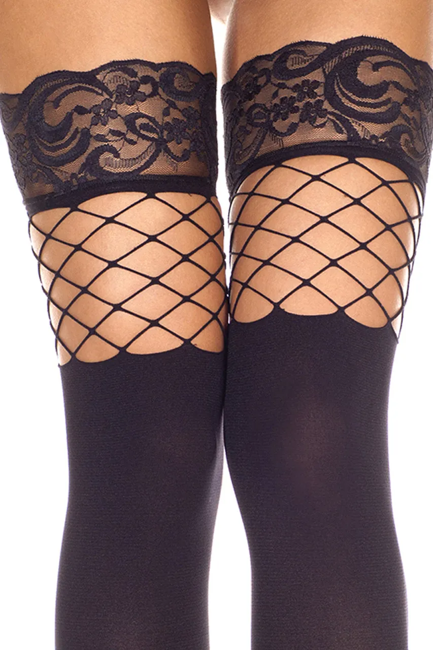 Black Spandex Thigh High &amp; Fishnets