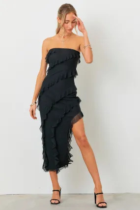 Black Strapless Frill Dress