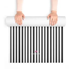 Black Stripe Foam Yoga Mat, Modern White and Black Stripes Lightweight 0.25" thick Mat - Printed in USA (Size: 24″x72")