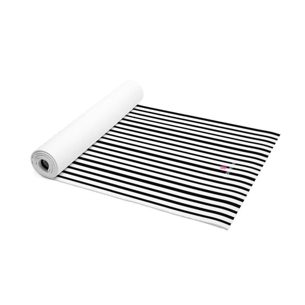 Black Stripe Foam Yoga Mat, Modern White and Black Stripes Lightweight 0.25" thick Mat - Printed in USA (Size: 24″x72")