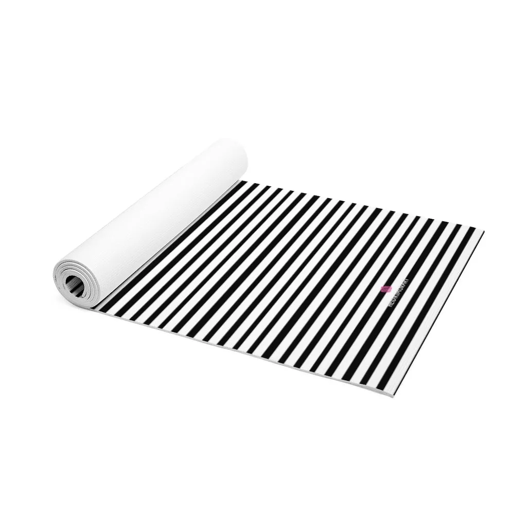 Black Striped Foam Yoga Mat, White and Black Best Lightweight 0.25" thick Mat - Printed in USA (Size: 24″x72")