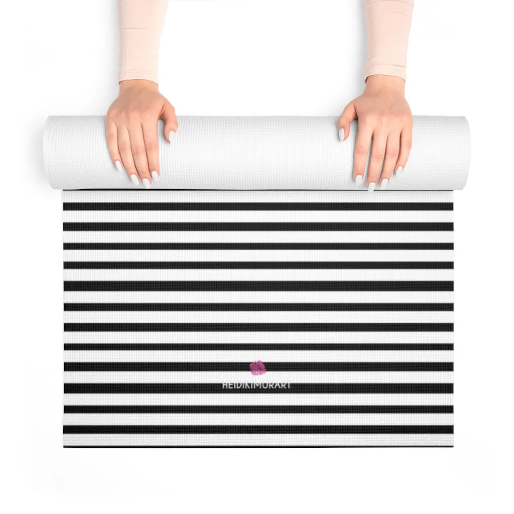 Black Striped Foam Yoga Mat, White and Black Best Lightweight 0.25" thick Mat - Printed in USA (Size: 24″x72")