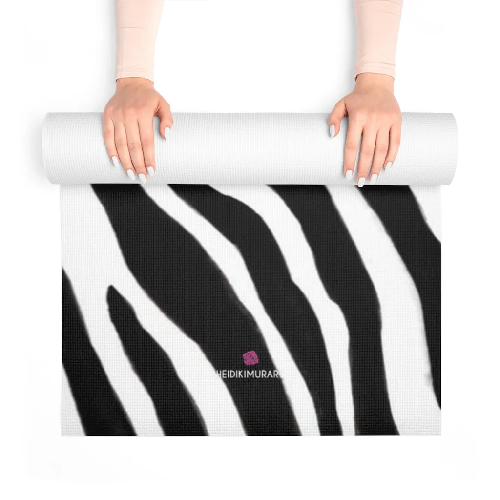 Black Zebra Foam Yoga Mat, Animal Print Wild & Fun Lightweight 0.25" thick Mat - Printed in USA (Size: 24″x72")