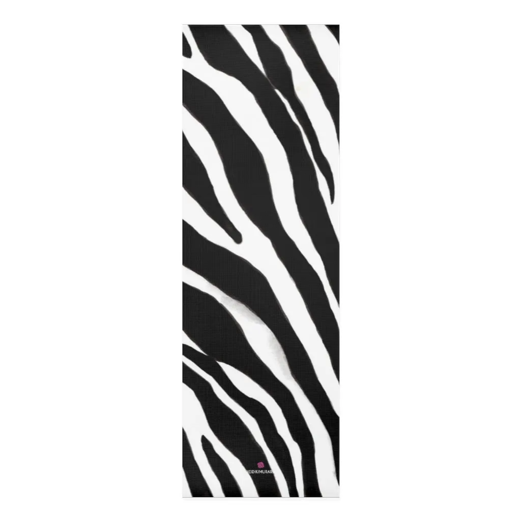 Black Zebra Foam Yoga Mat, Animal Print Wild & Fun Lightweight 0.25" thick Mat - Printed in USA (Size: 24″x72")