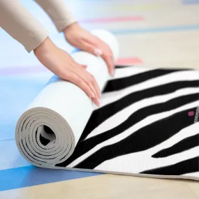 Black Zebra Foam Yoga Mat, Animal Print Wild & Fun Lightweight 0.25" thick Mat - Printed in USA (Size: 24″x72")