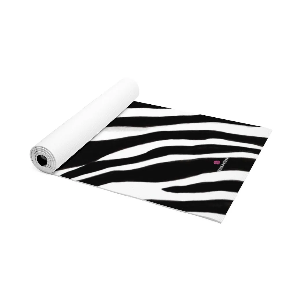 Black Zebra Foam Yoga Mat, Animal Print Wild & Fun Lightweight 0.25" thick Mat - Printed in USA (Size: 24″x72")