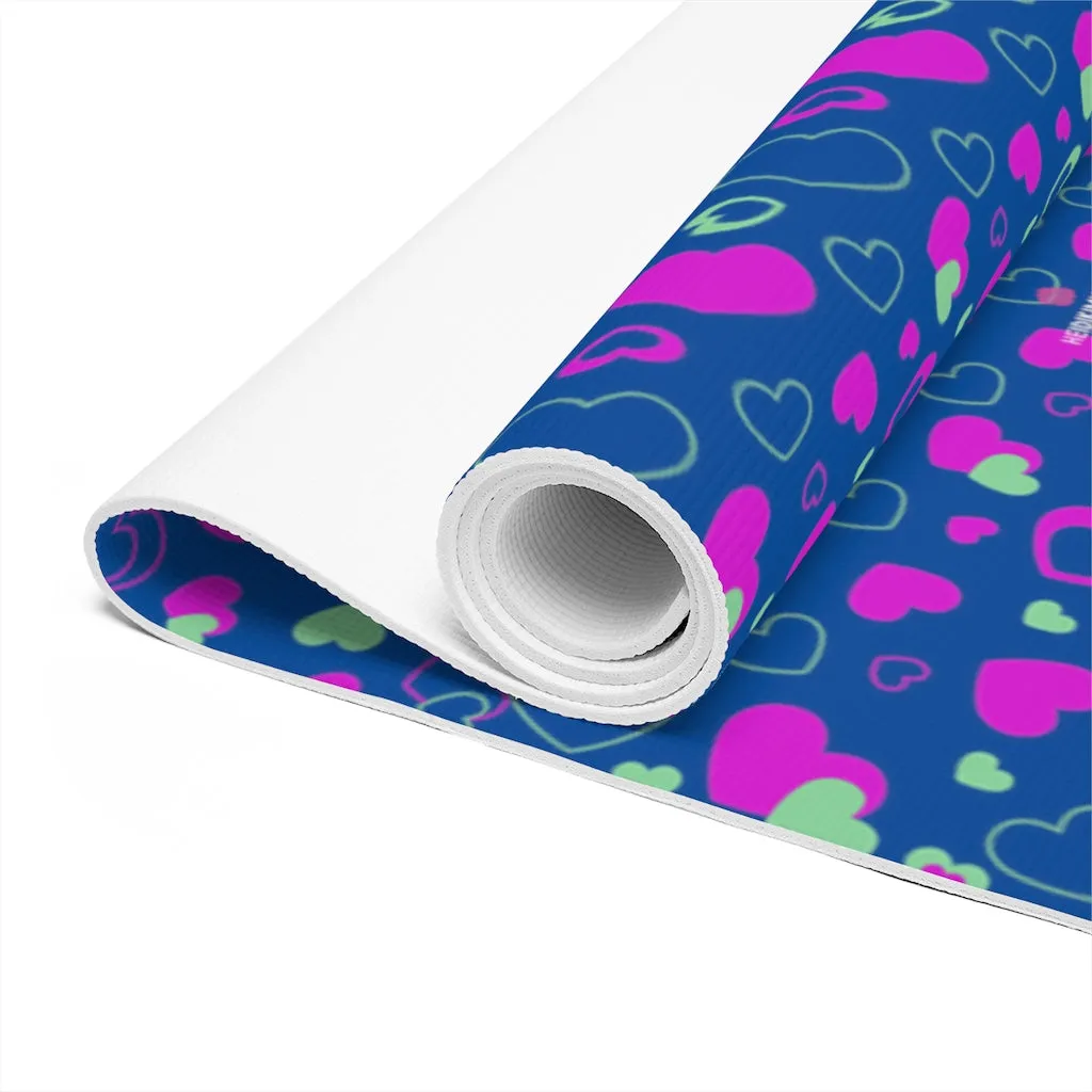 Blue Hearts Foam Yoga Mat, Hearts Pattern Best Lightweight 0.25" thick Mat - Printed in USA (Size: 24″x72")