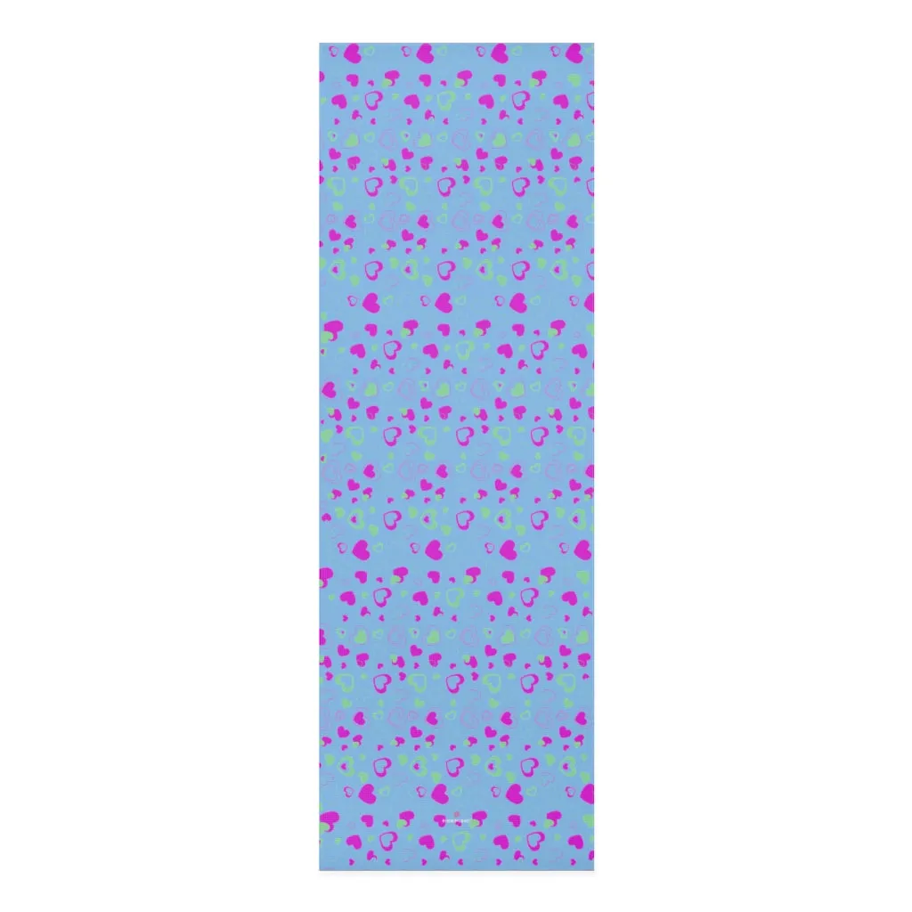 Blue Hearts Foam Yoga Mat, Pink and Pastel Blue Hearts Pattern Best Lightweight 0.25" thick Mat - Printed in USA (Size: 24″x72")