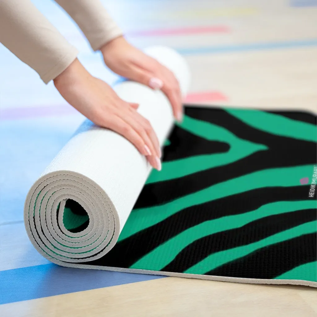 Blue Zebra Foam Yoga Mat, Animal Print Wild & Fun Lightweight 0.25" thick Mat - Printed in USA (Size: 24″x72")