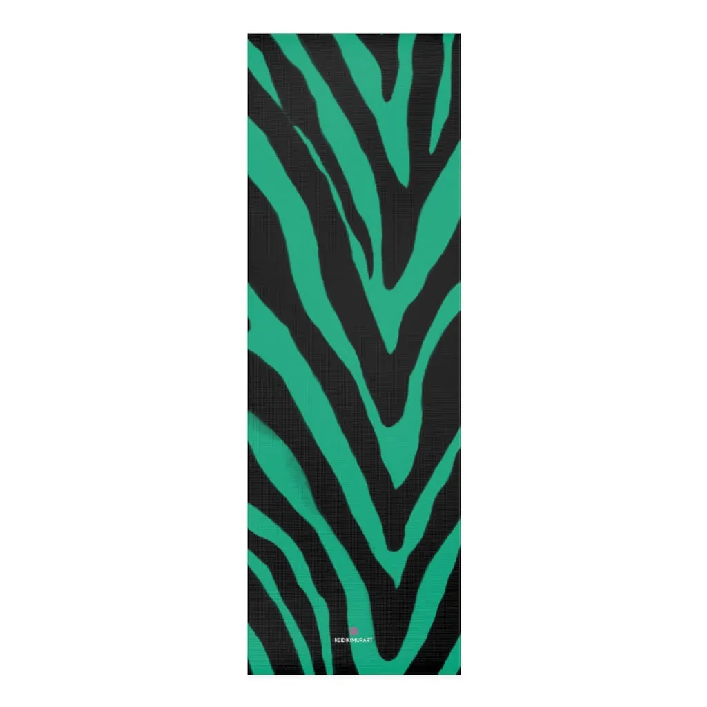 Blue Zebra Foam Yoga Mat, Animal Print Wild & Fun Lightweight 0.25" thick Mat - Printed in USA (Size: 24″x72")