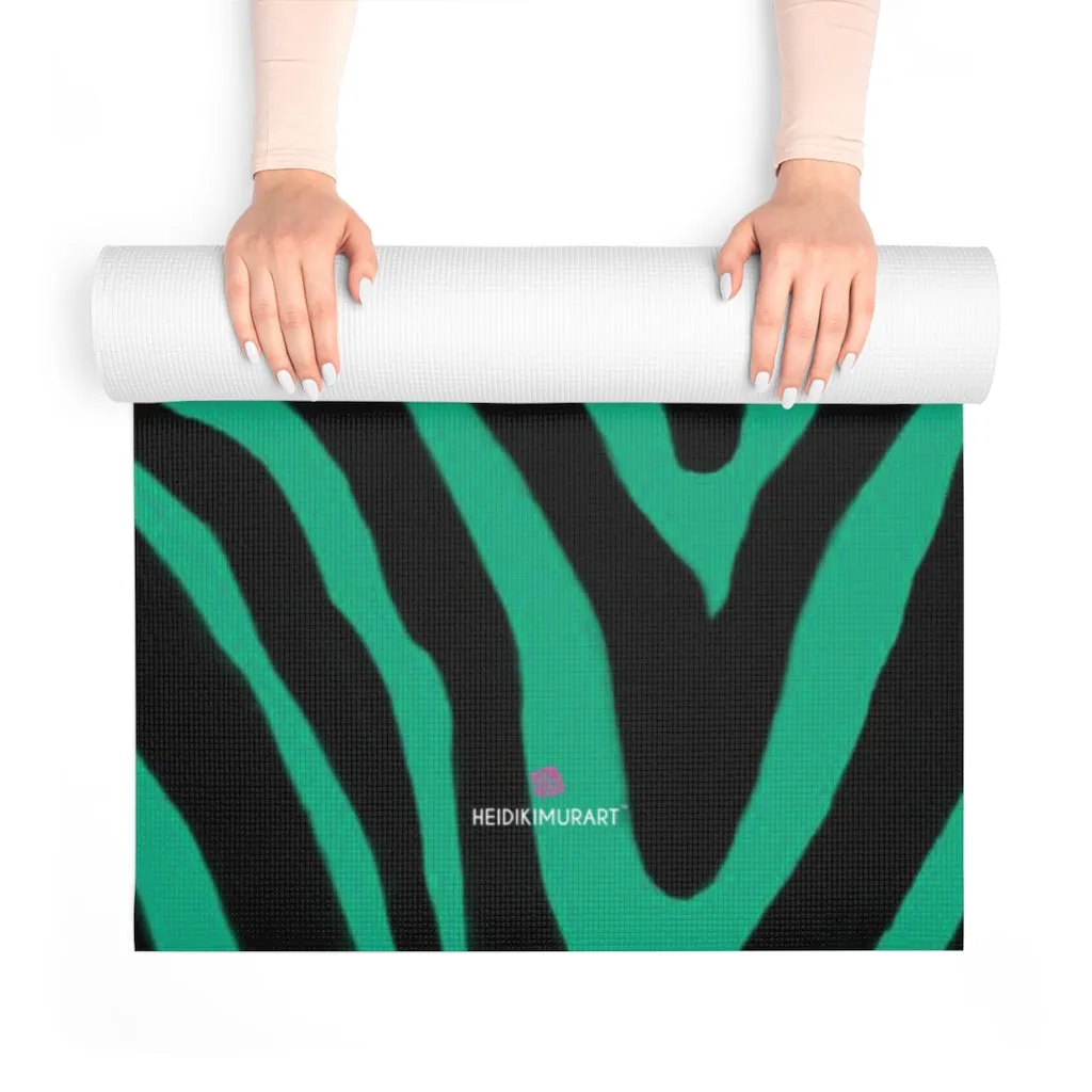 Blue Zebra Foam Yoga Mat, Animal Print Wild & Fun Lightweight 0.25" thick Mat - Printed in USA (Size: 24″x72")