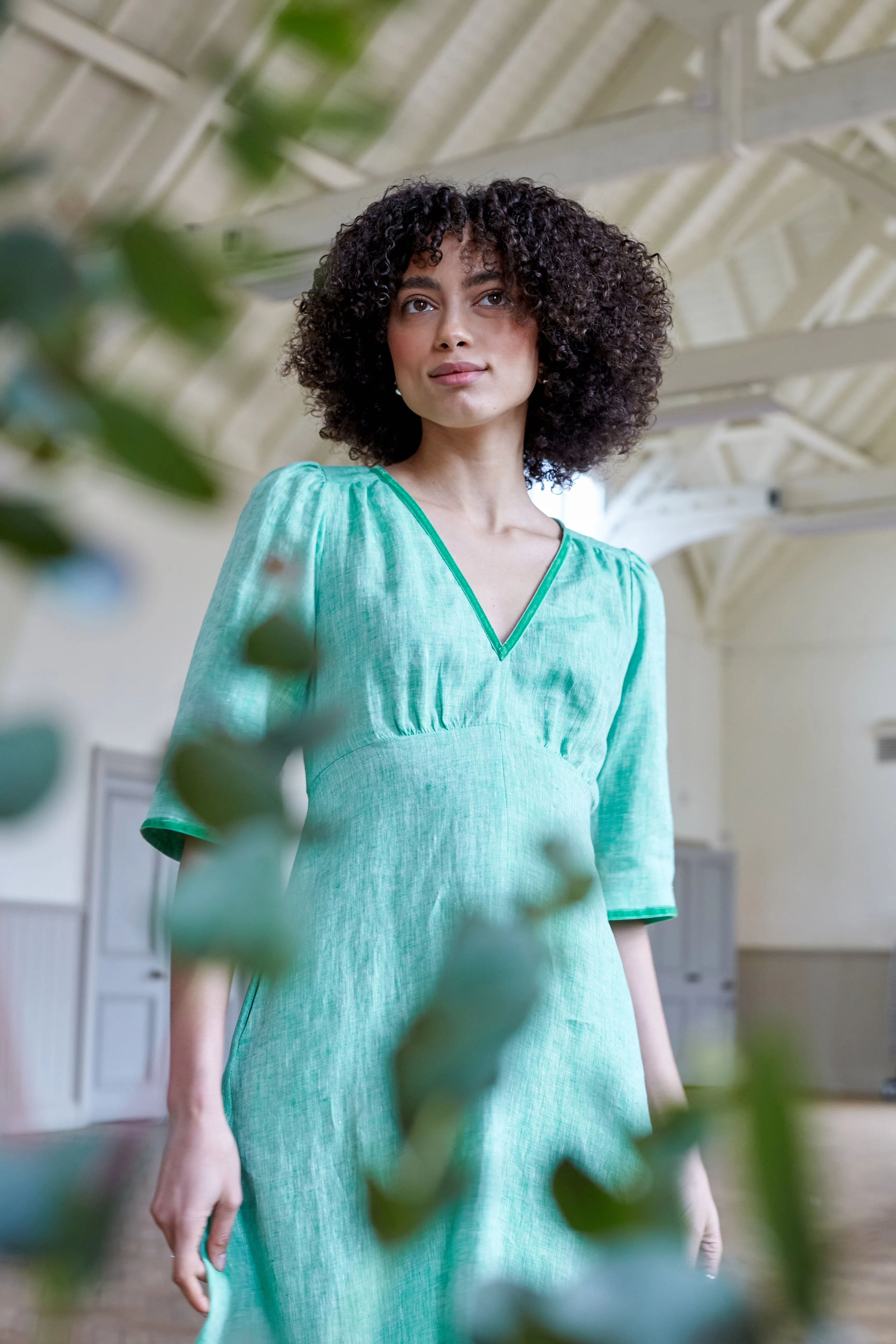 Bohemian Dress In Pistachio Linen