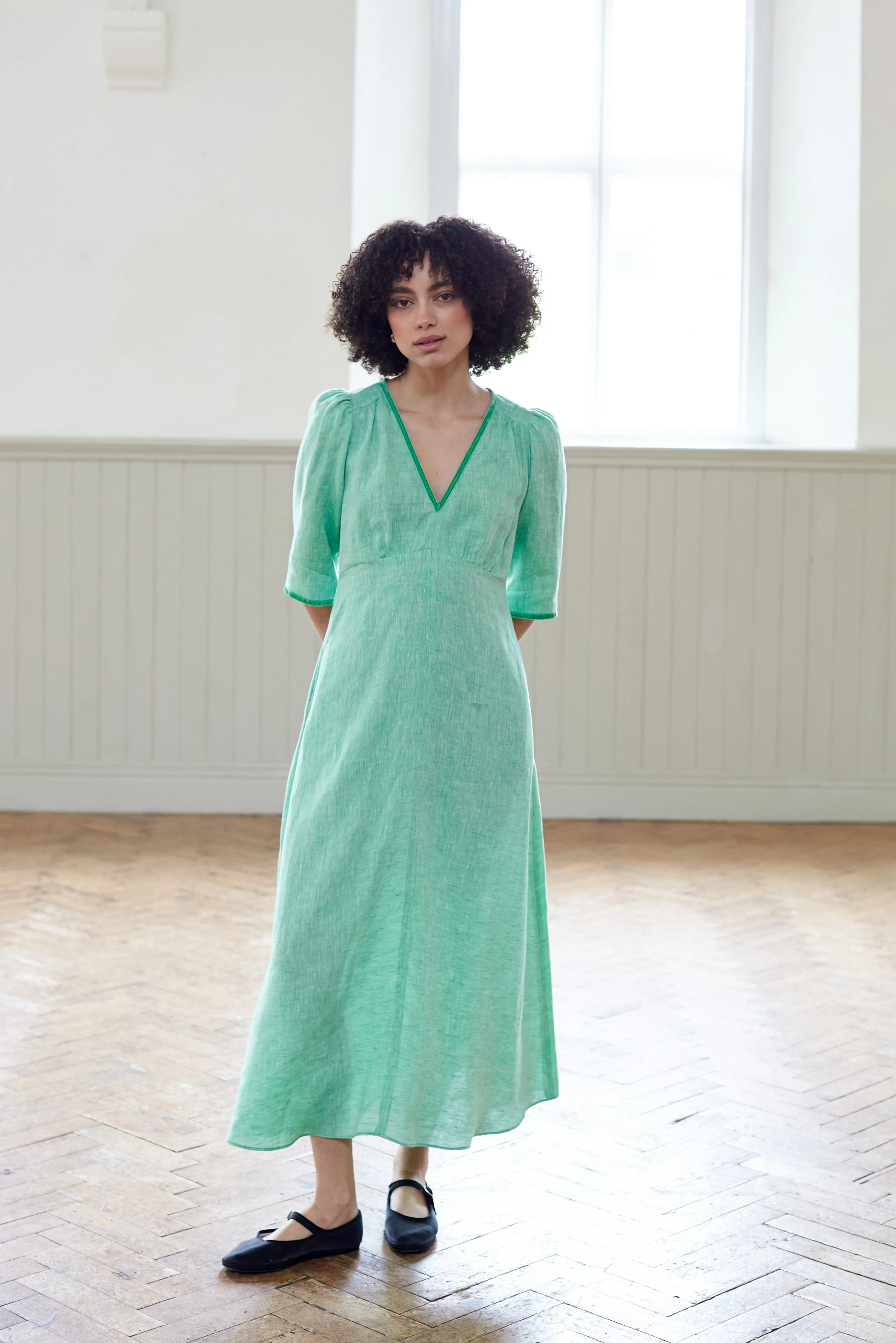 Bohemian Dress In Pistachio Linen