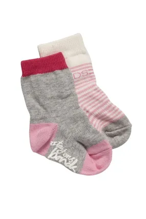 Bonds Stay On Crew Socks 2 Pack - Pink/Grey/Crisp