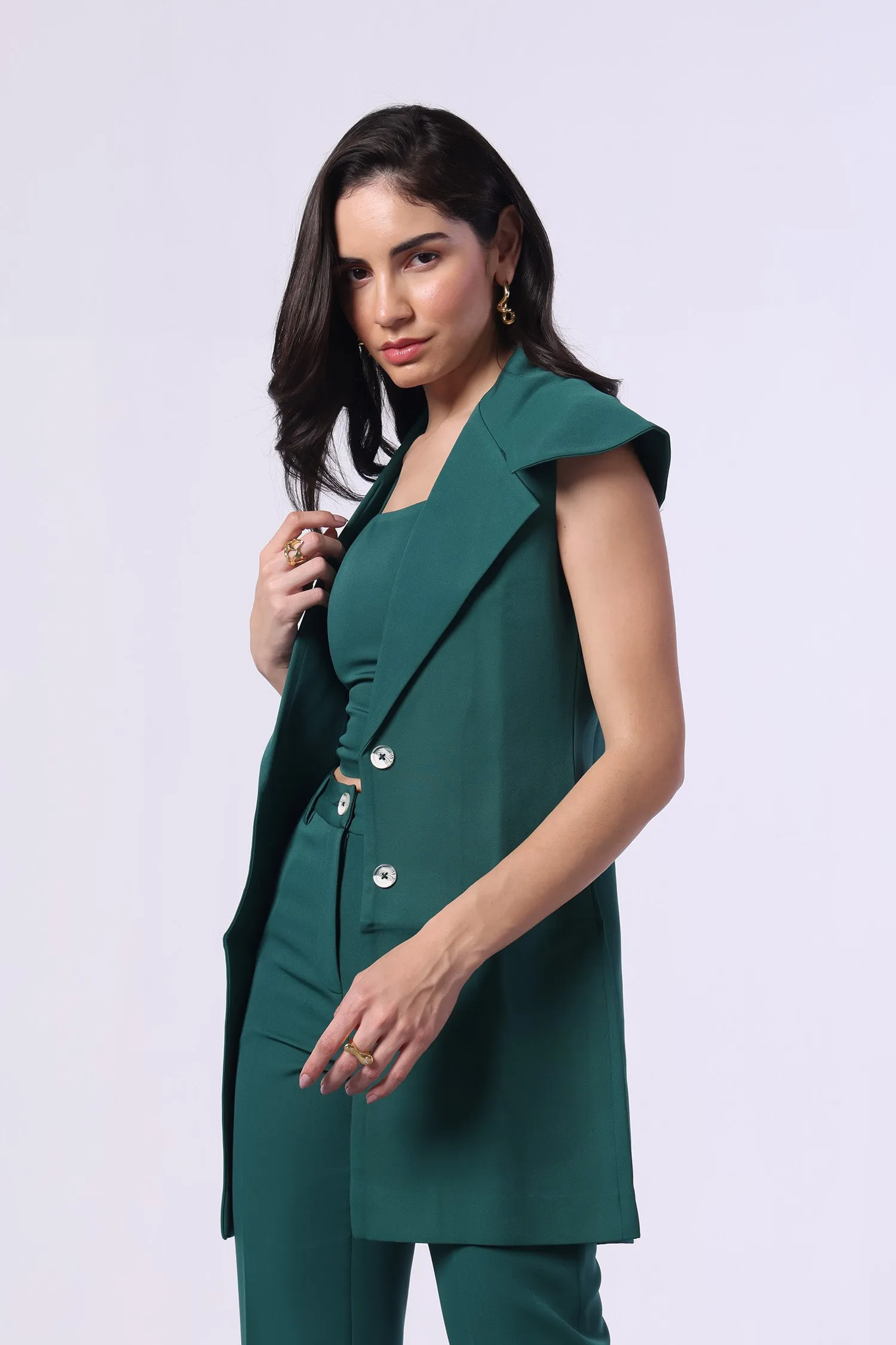 Bottle Green Trench Coat (Sleeveless)