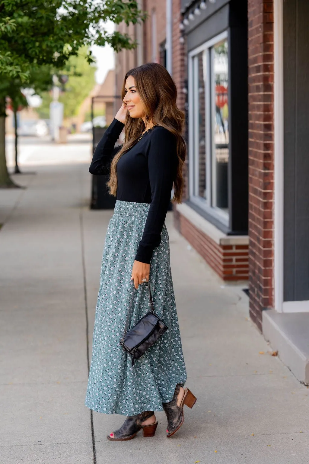 Bouquets Button Accent Maxi Skirt