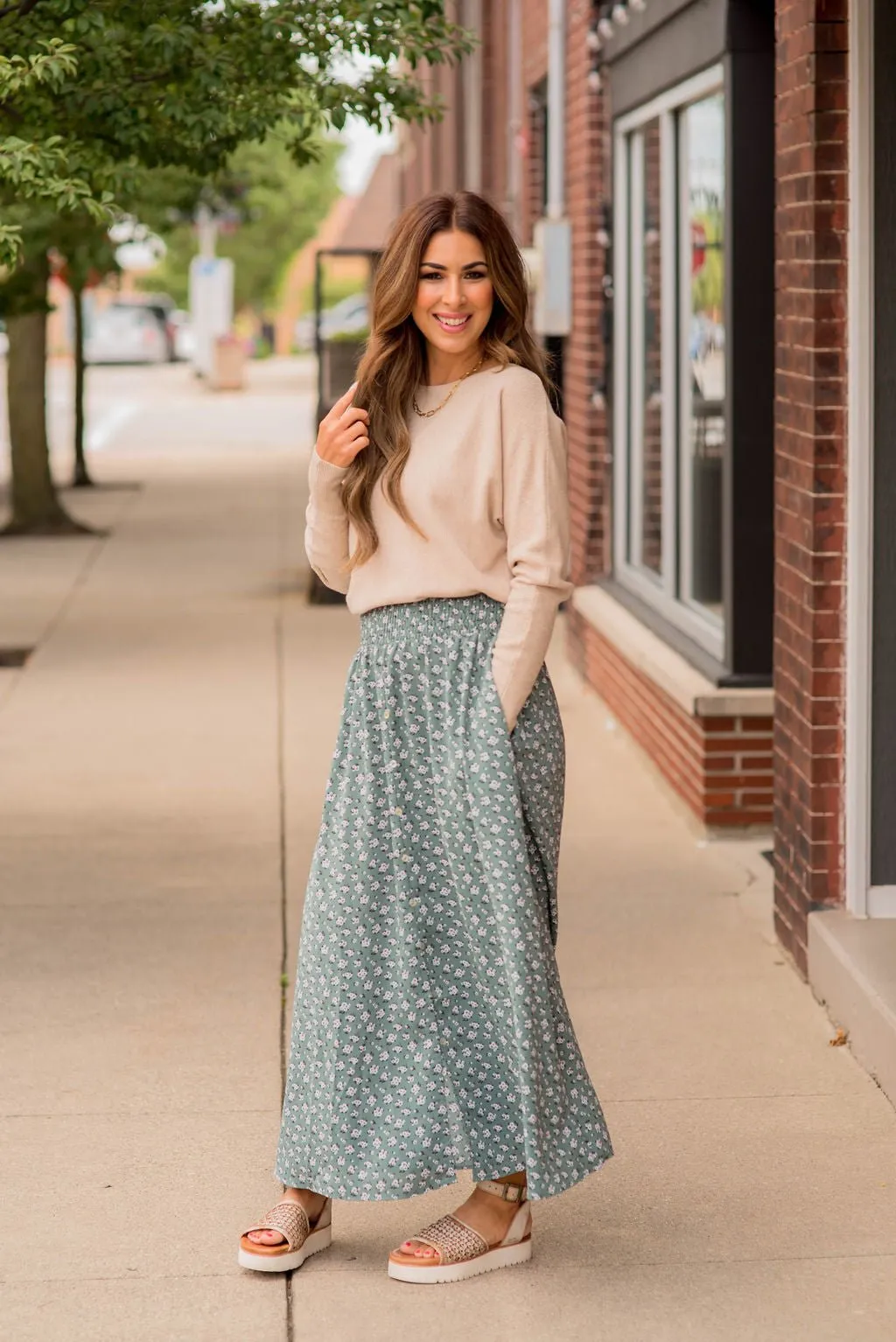 Bouquets Button Accent Maxi Skirt