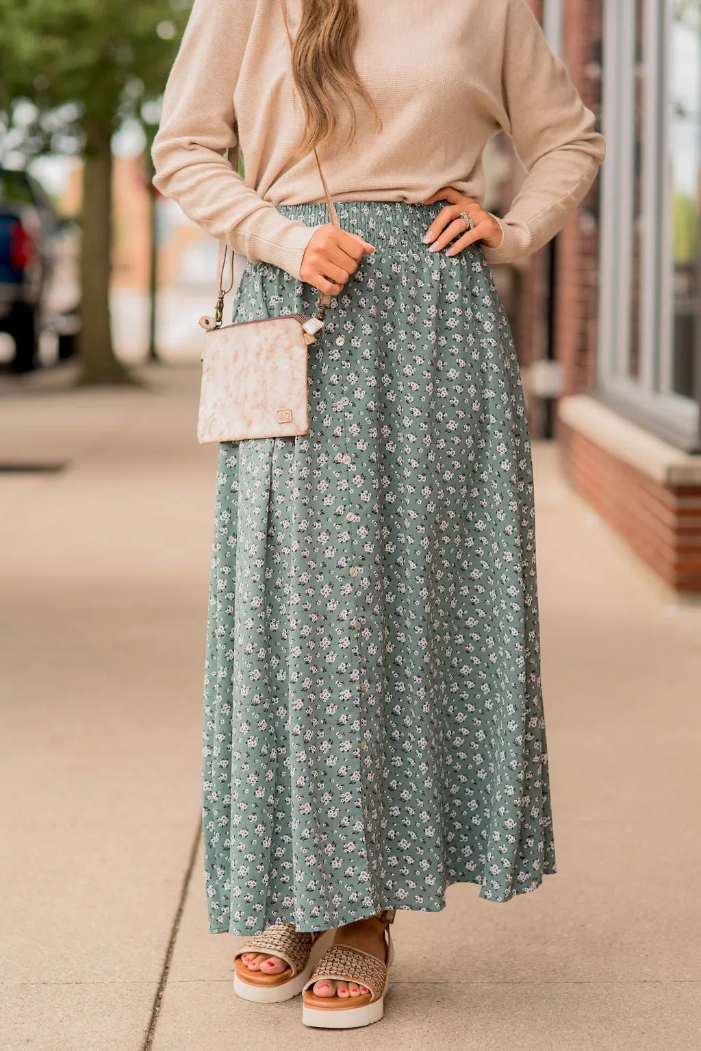 Bouquets Button Accent Maxi Skirt