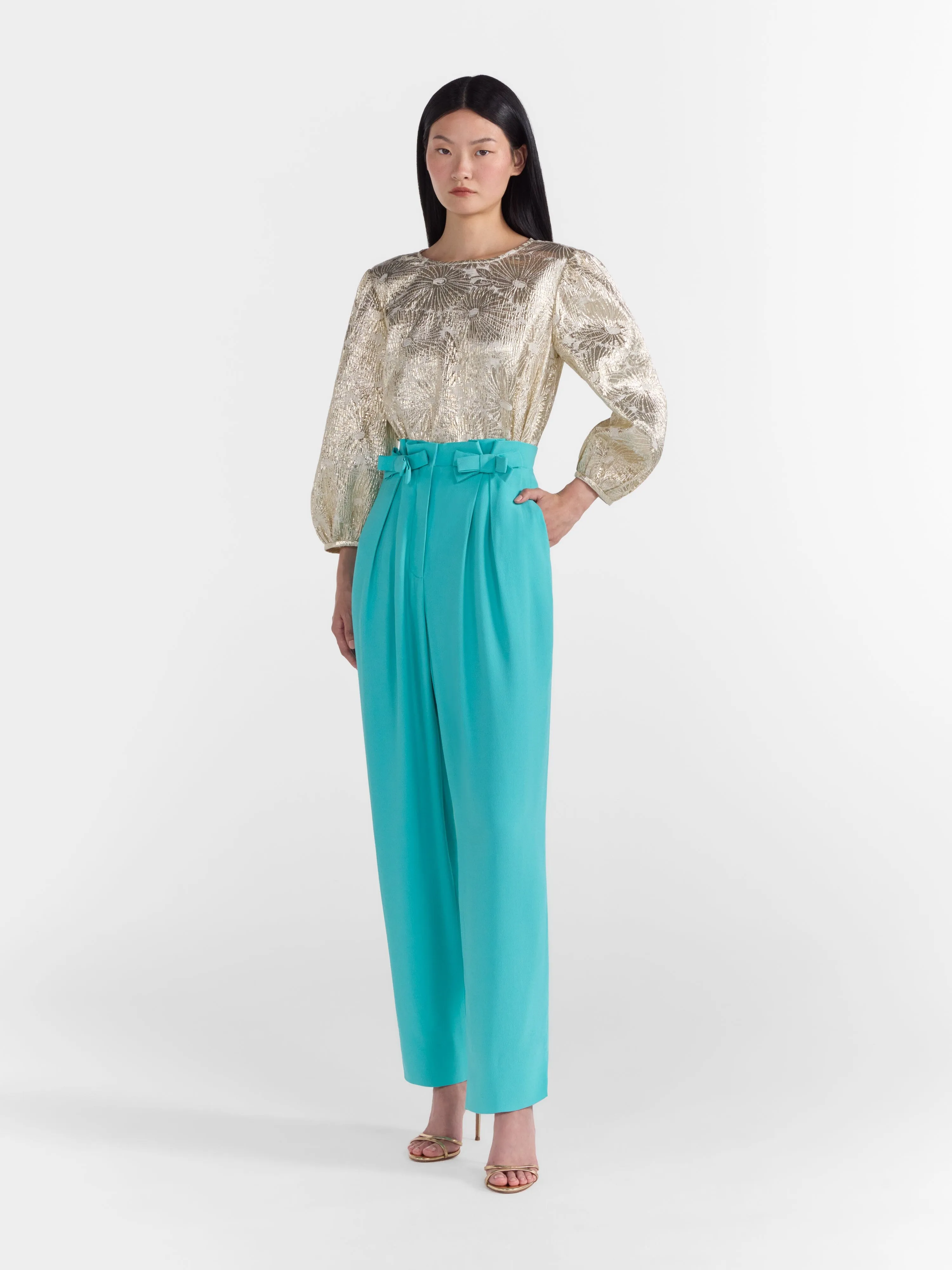 Bow Tulip Trousers in Aqua