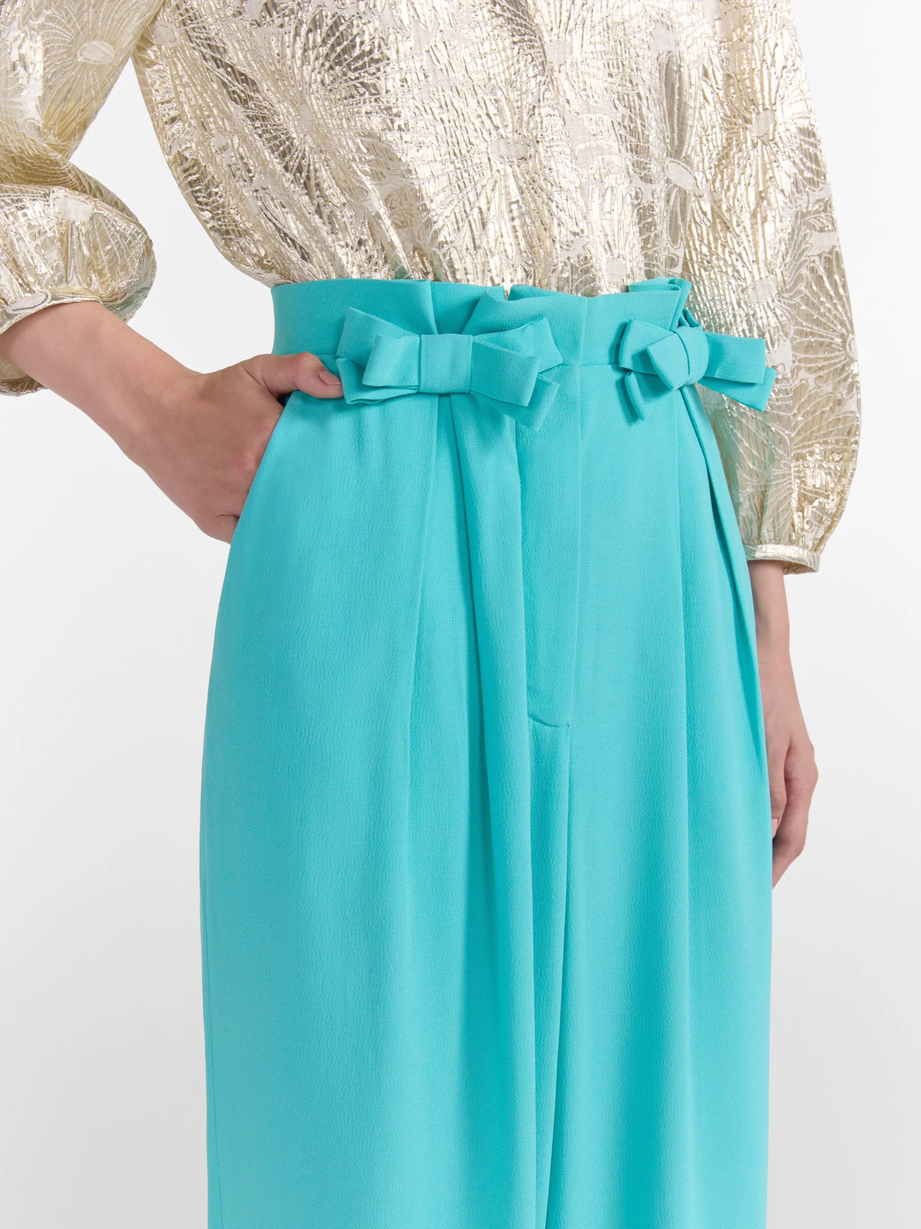 Bow Tulip Trousers in Aqua