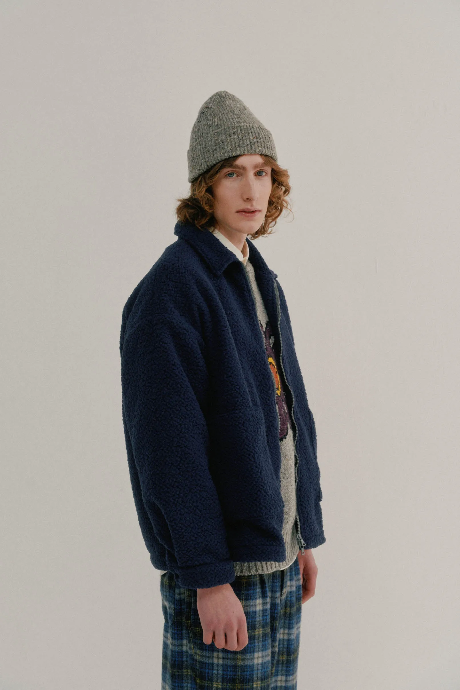 Boxy Swing Jacket - Recycled Shearling Navy