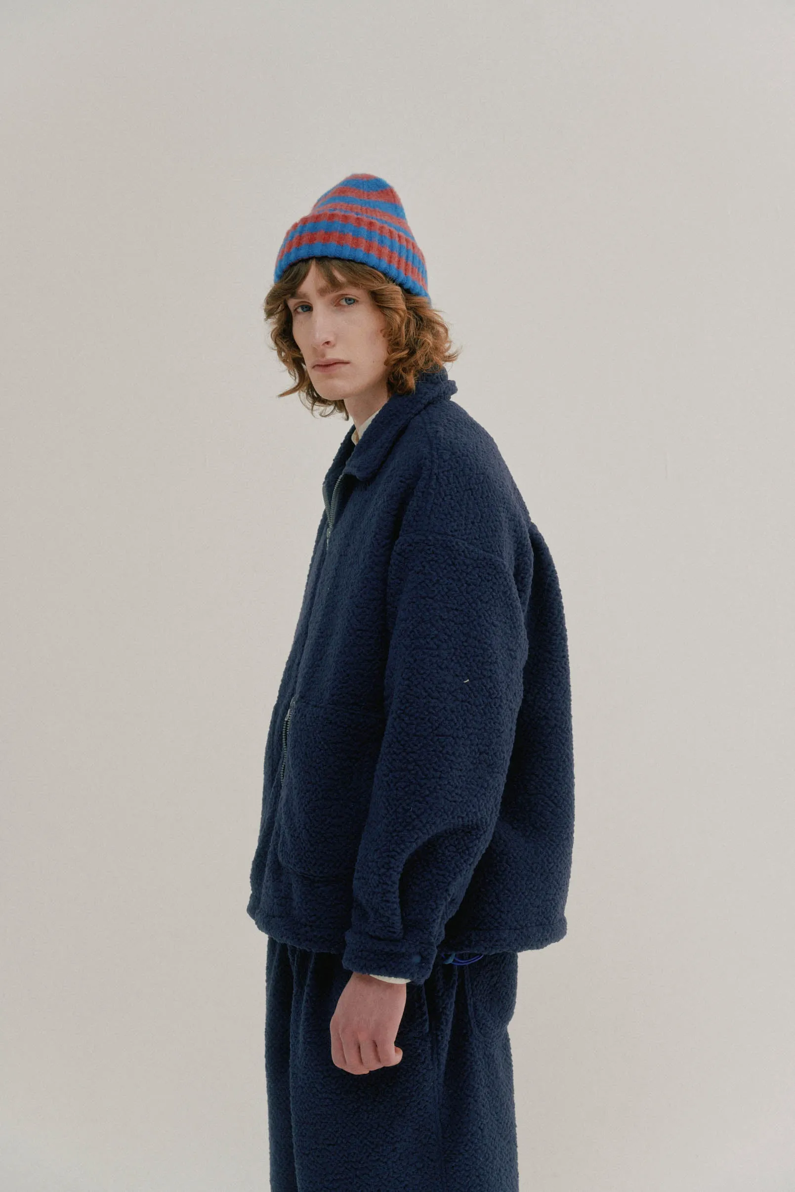 Boxy Swing Jacket - Recycled Shearling Navy