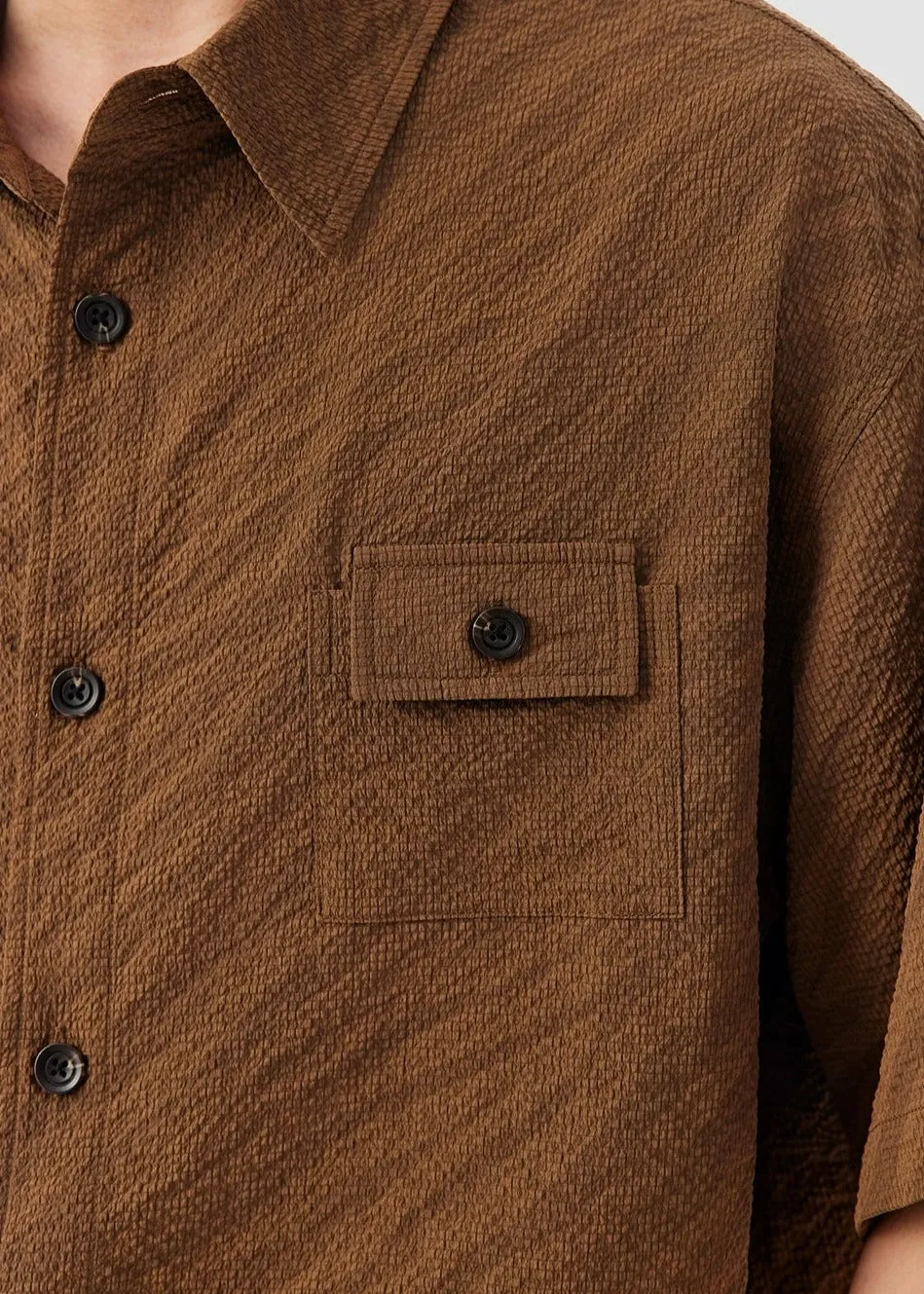 Boxy Textured Button-Up Shirt with Chest Pocket