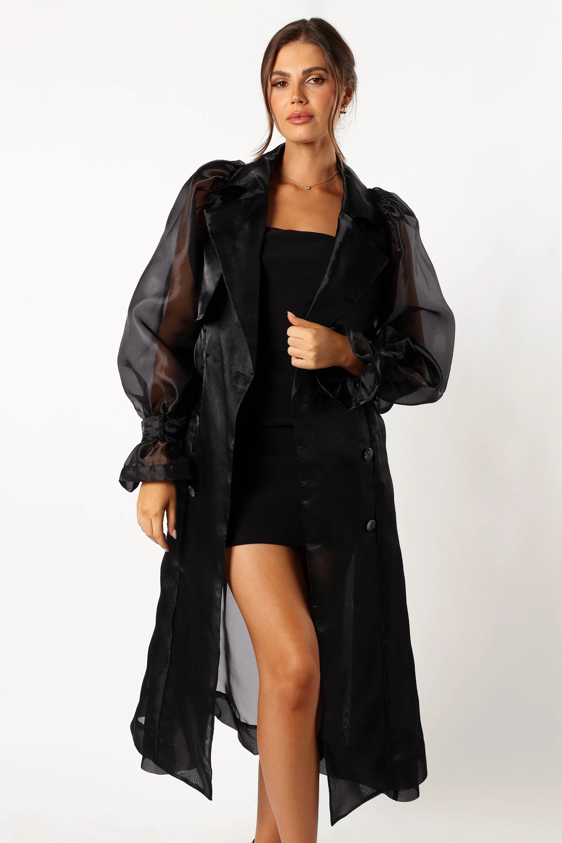 Braelynn Sheer Trench Coat - Black