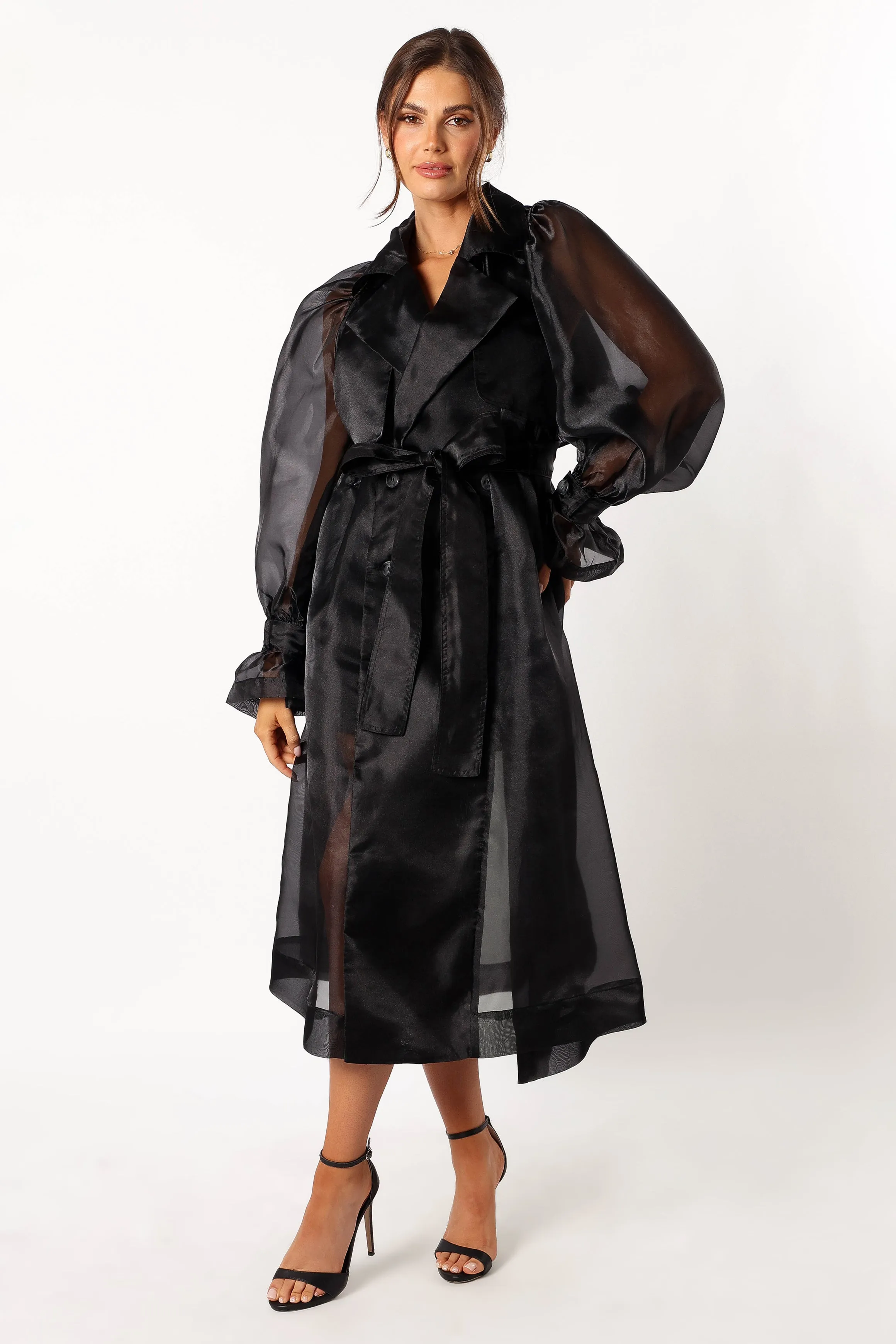 Braelynn Sheer Trench Coat - Black