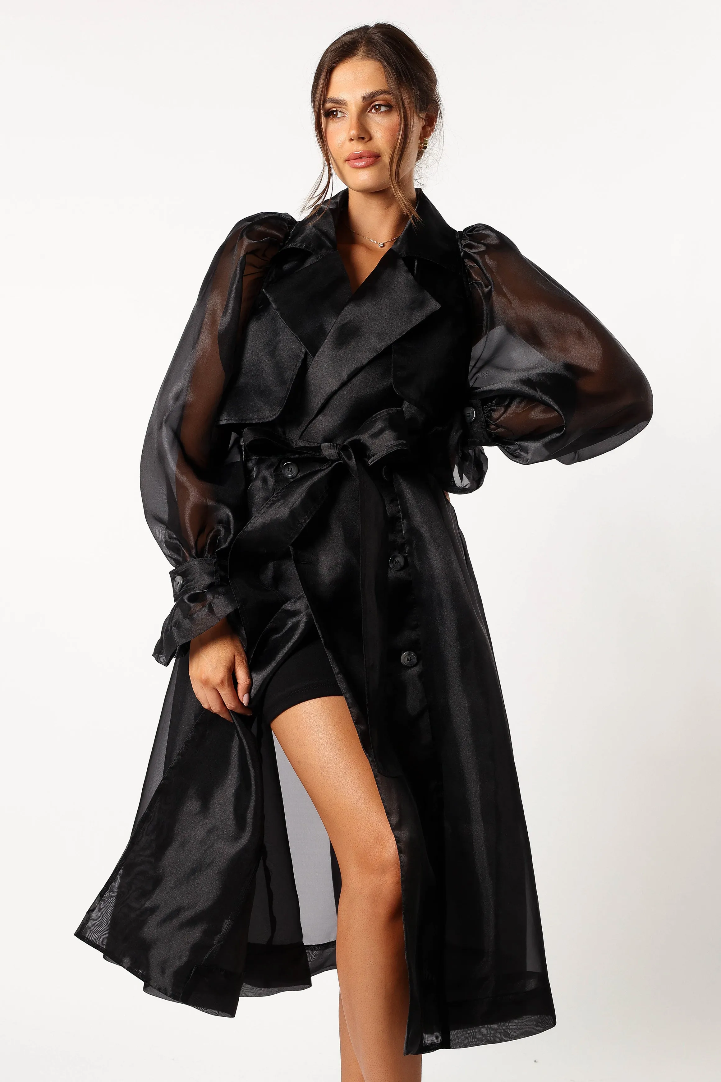 Braelynn Sheer Trench Coat - Black