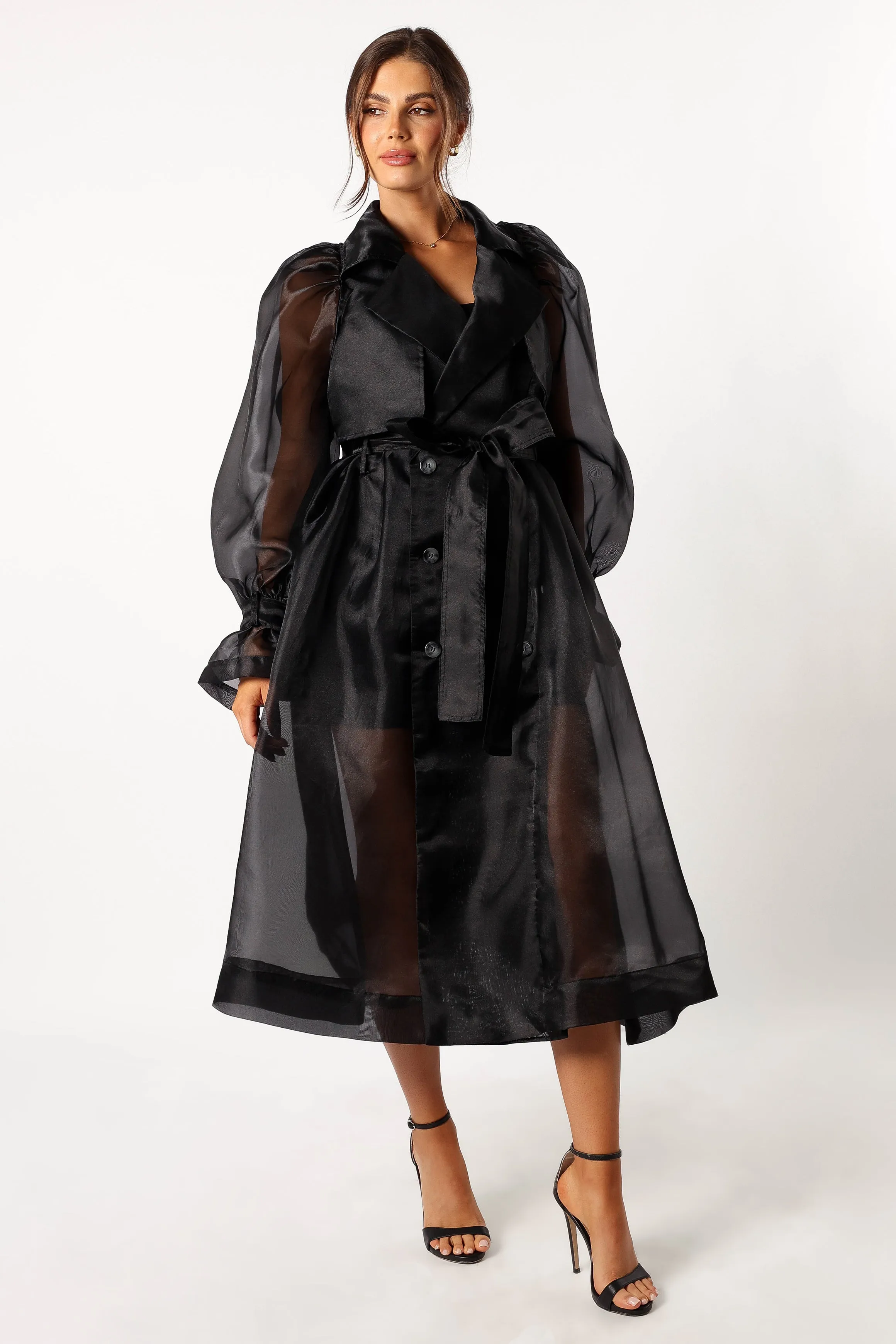 Braelynn Sheer Trench Coat - Black