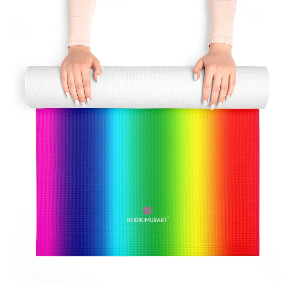 Bright Rainbow Foam Yoga Mat, Rainbow Ombre Lightweight 0.25" thick Mat - Printed in USA (Size: 24″x72")