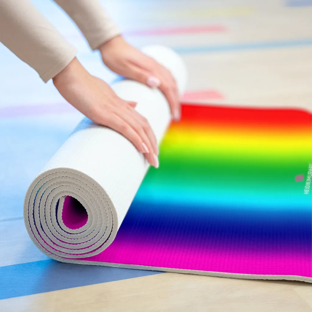 Bright Rainbow Foam Yoga Mat, Rainbow Ombre Lightweight 0.25" thick Mat - Printed in USA (Size: 24″x72")