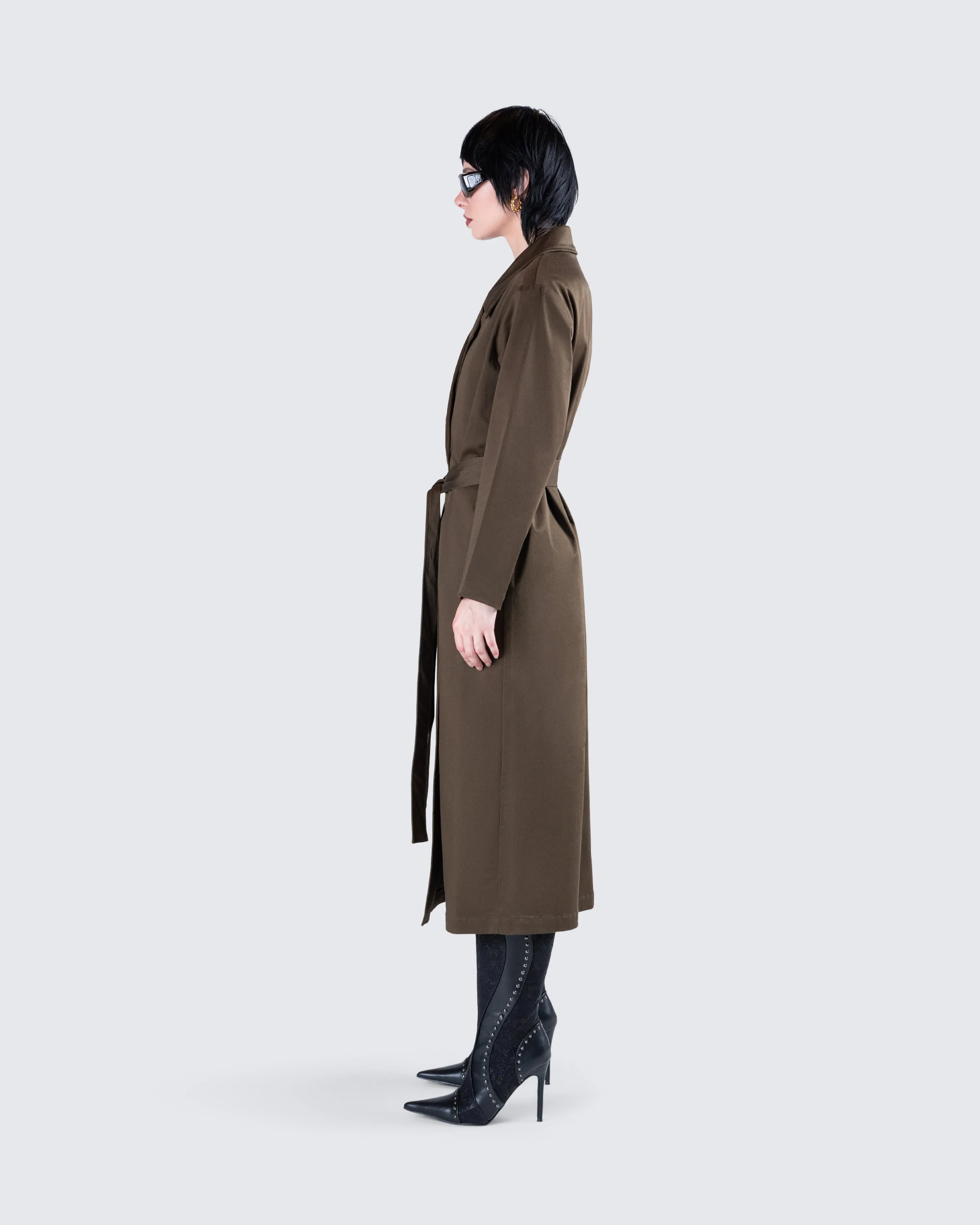 Bryn Dark Olive Belted Trench Coat