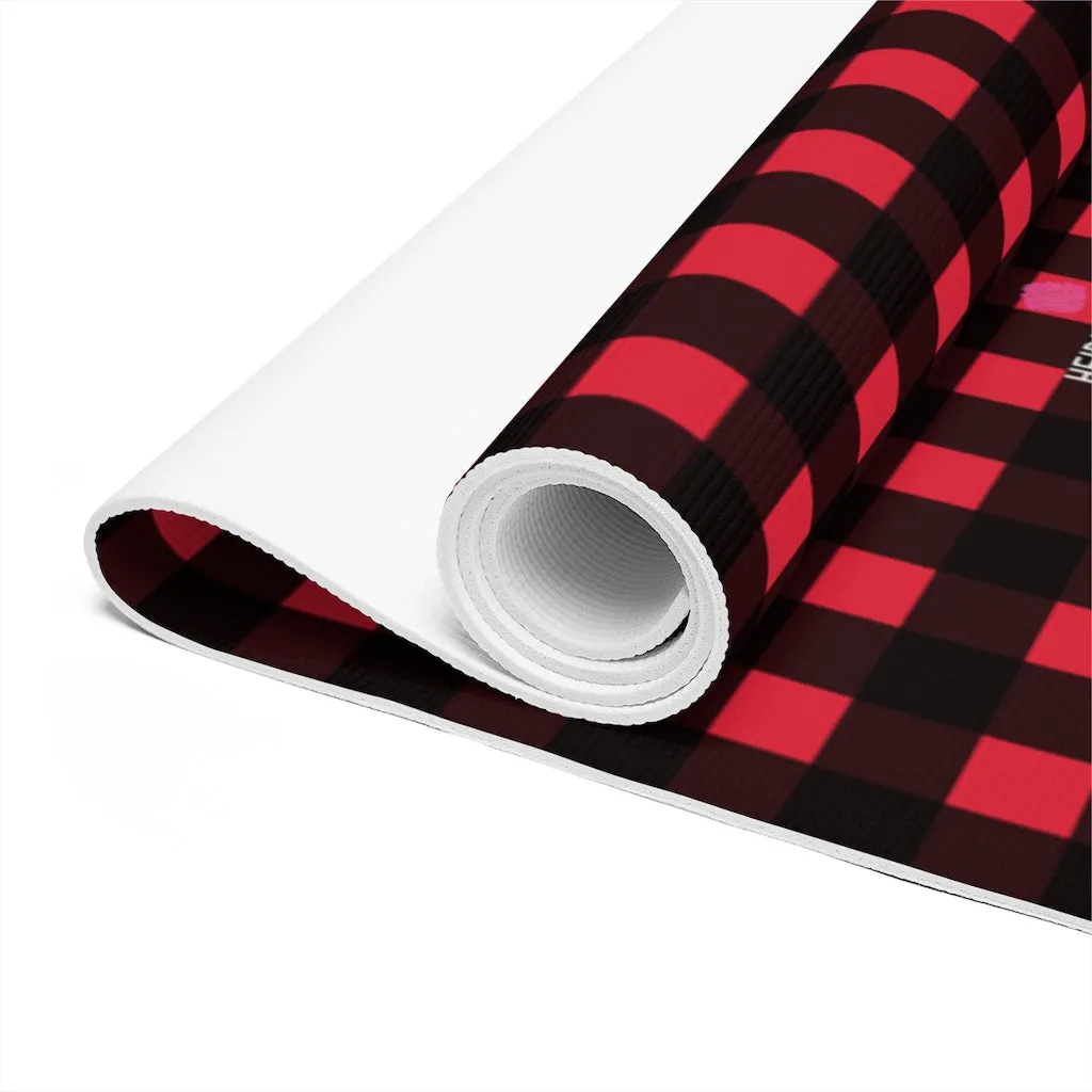 Buffalo Red Foam Yoga Mat, Buffalo Red Plaid Print Lightweight 0.25" thick Mat - Printed in USA (Size: 24″x72")