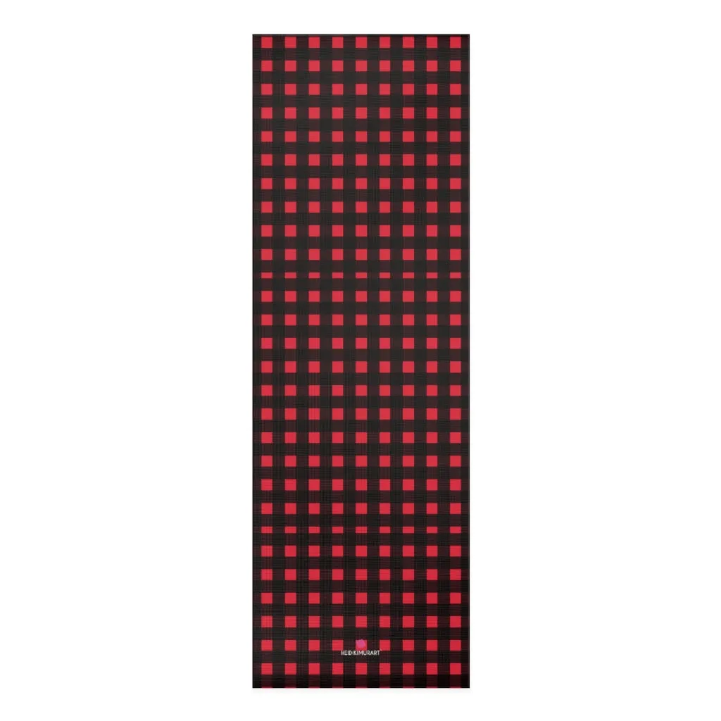 Buffalo Red Foam Yoga Mat, Buffalo Red Plaid Print Lightweight 0.25" thick Mat - Printed in USA (Size: 24″x72")